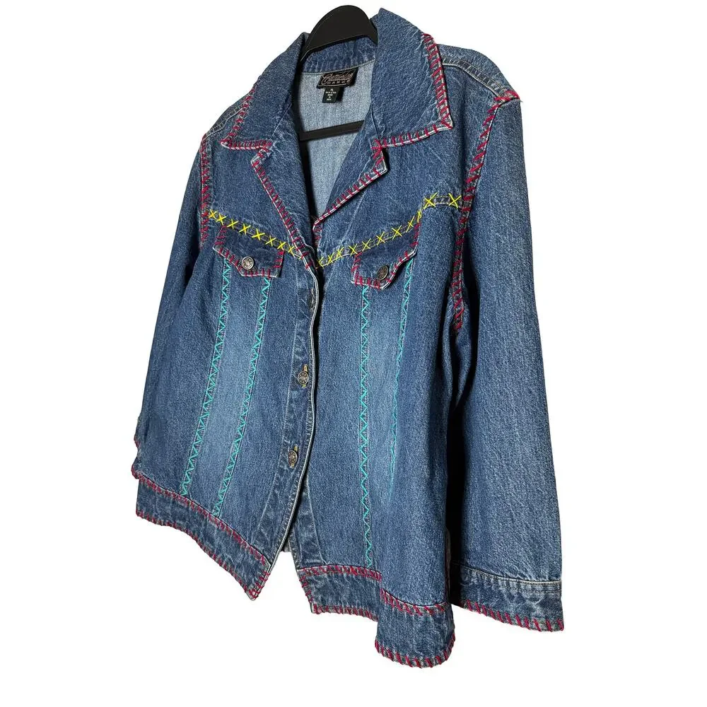 Cattlelac Ranch Women's Embroidered Jean Jacket Coastal Cowgirl Rodeo Western XL